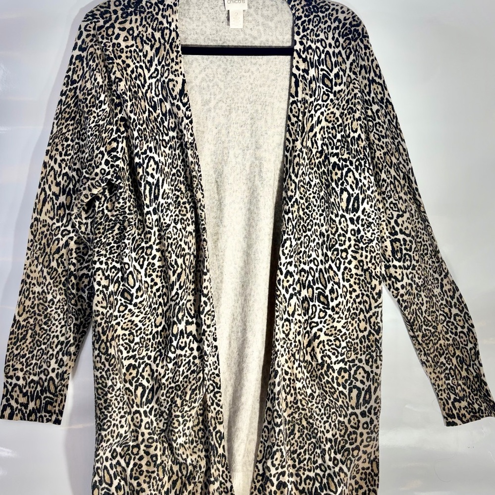 Chico's Animal Print Open Front Cardigan